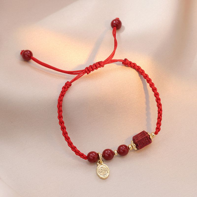 Fashion Red Cord Braided Cinnabar Beaded Bracelet
