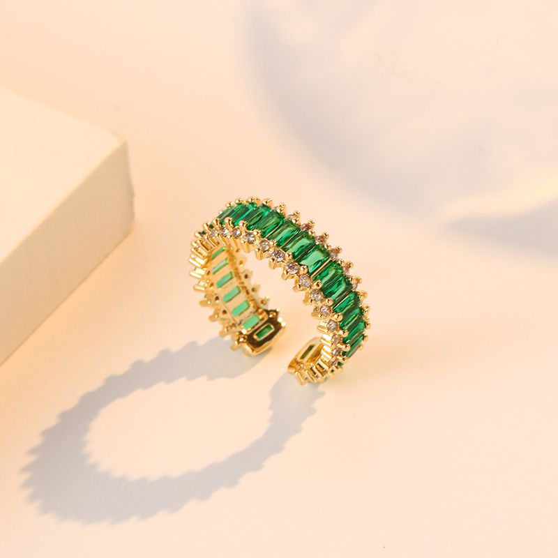 Fashion Emerald T Square Ring Metal Diamond Geometric Open Ring