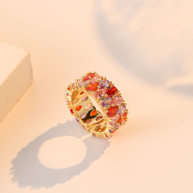 Fashion Colorful Zircon Ring Metal Diamond Geometric Open Ring