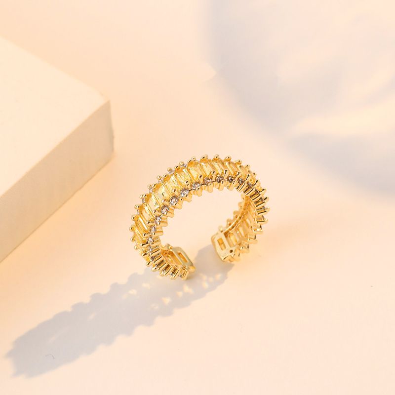 Fashion Yellow Zircon Open Ring Metal Diamond Geometric Open Ring