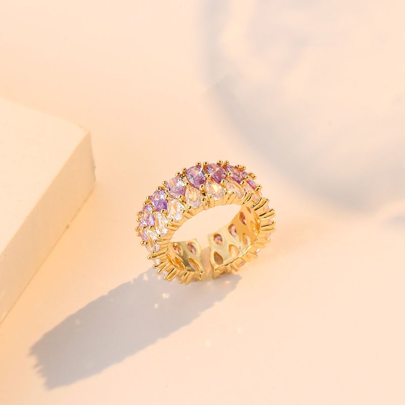 Fashion Purple Open Ring Metal Diamond Geometric Open Ring