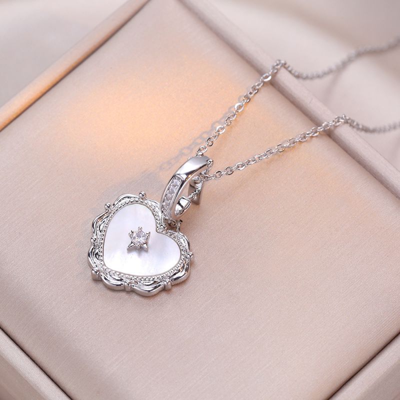 Fashion Silver Titanium Steel Diamond Love Necklace