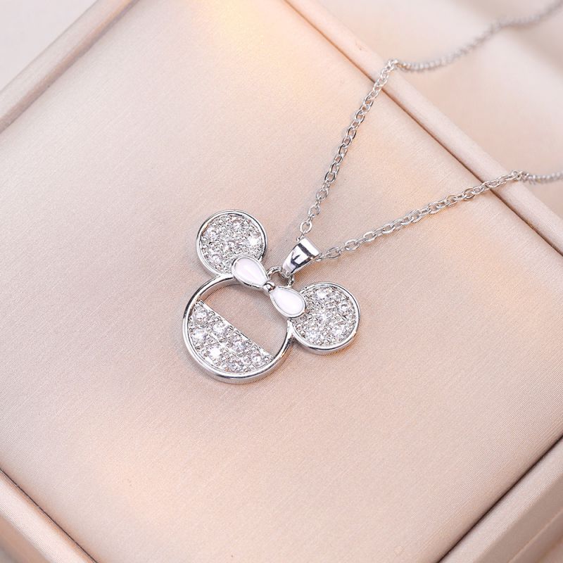 Fashion Steel White Diamond Mouse Necklace Titanium Steel Diamond Mickey Mouse Necklace