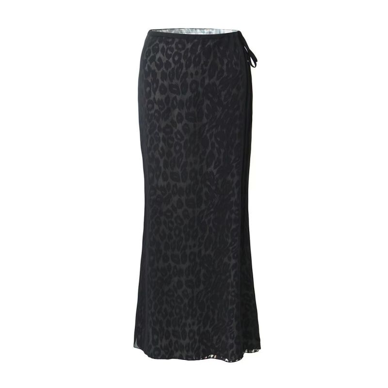 Fashion Black Polyester Leopard Print Fishtail Skirt