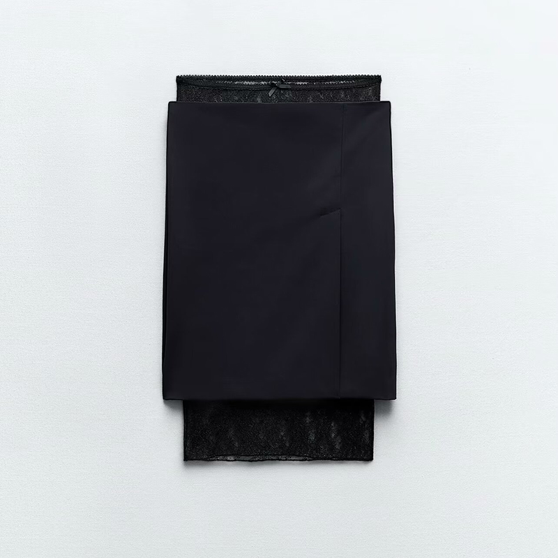 Fashion Black Mesh Lace Patchwork Skirt