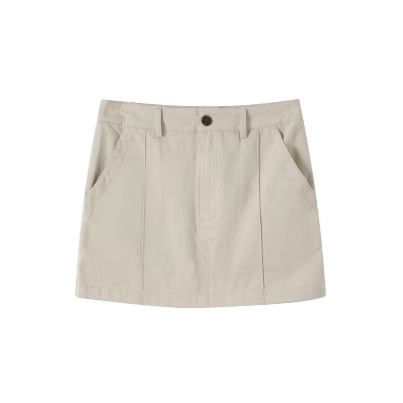 Fashion Beige Cotton Single-button Skirt