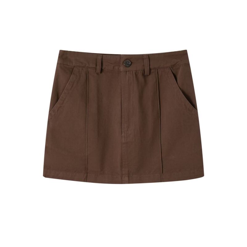Fashion Coffee Color Cotton Single-button Skirt
