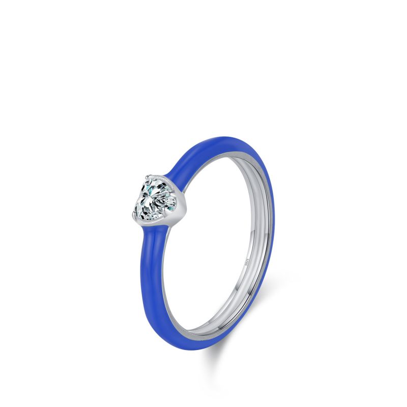 Fashion Navy Blue Silver Diamond Love Rubber Ring