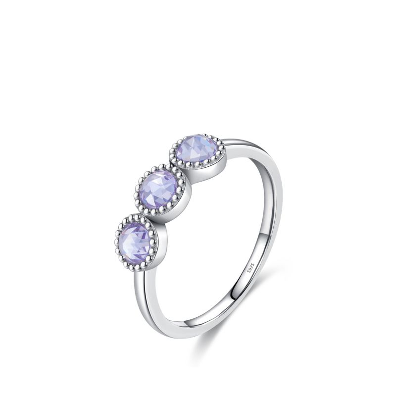 Fashion 2# Silver Diamond Round Ring