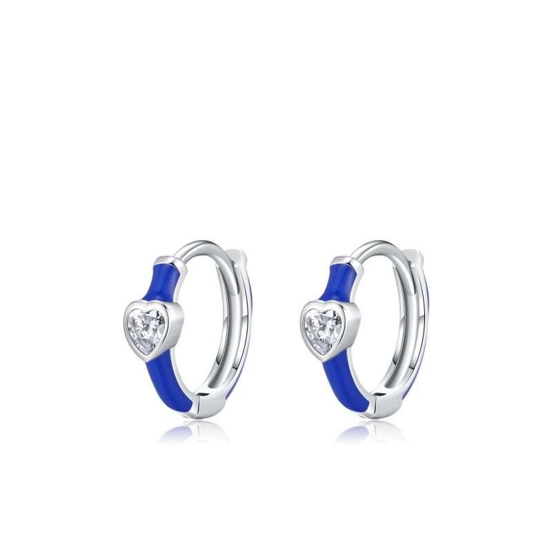 Fashion Navy Blue Silver And Diamond Love Drops Round Earrings