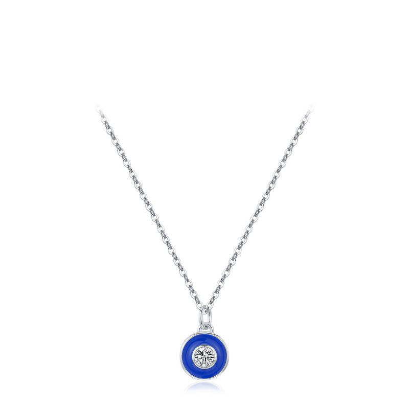 Fashion Evil Eye Silver And Diamond Round Necklace
