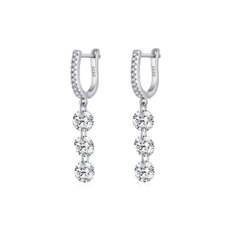 Fashion Silver Silver Inlaid Round Diamond Hoop Earrings