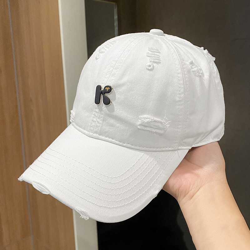 Fashion White Three-dimensional Embroidered Hole Soft Top Baseball Cap
