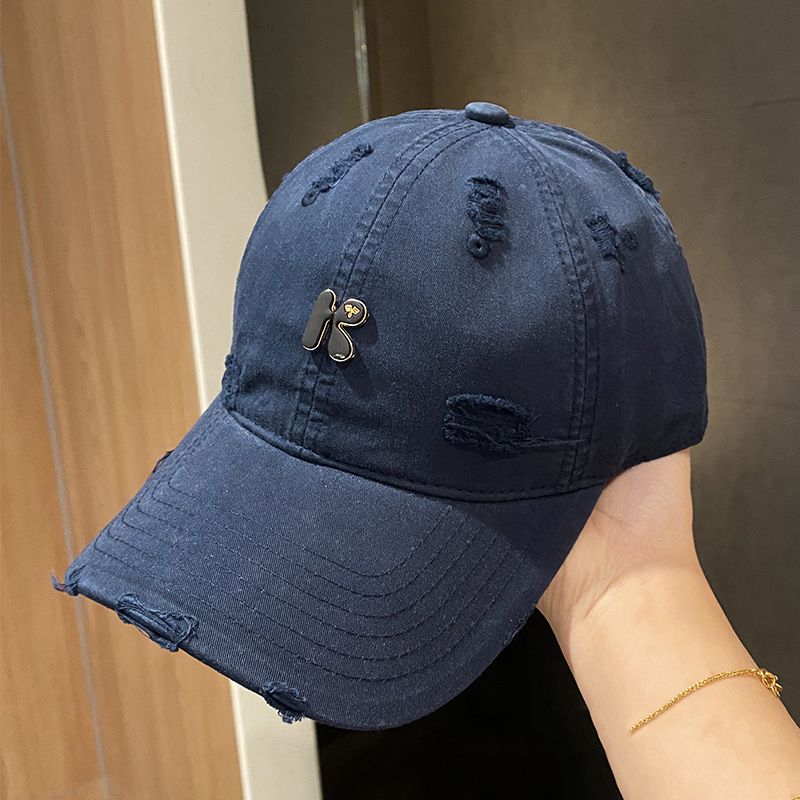 Fashion Navy Blue Three-dimensional Embroidered Hole Soft Top Baseball Cap
