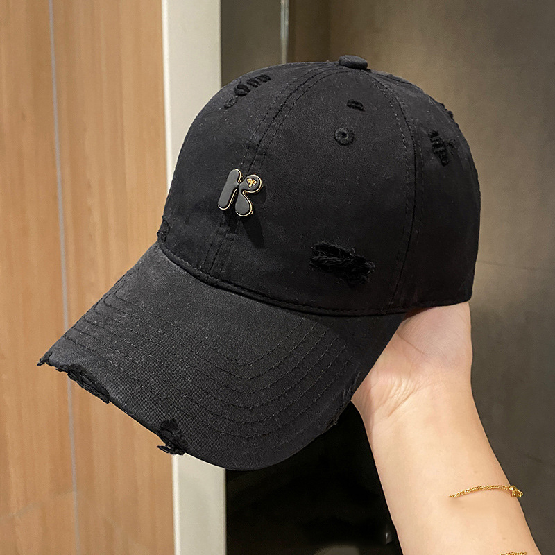 Fashion Black Three-dimensional Embroidered Hole Soft Top Baseball Cap