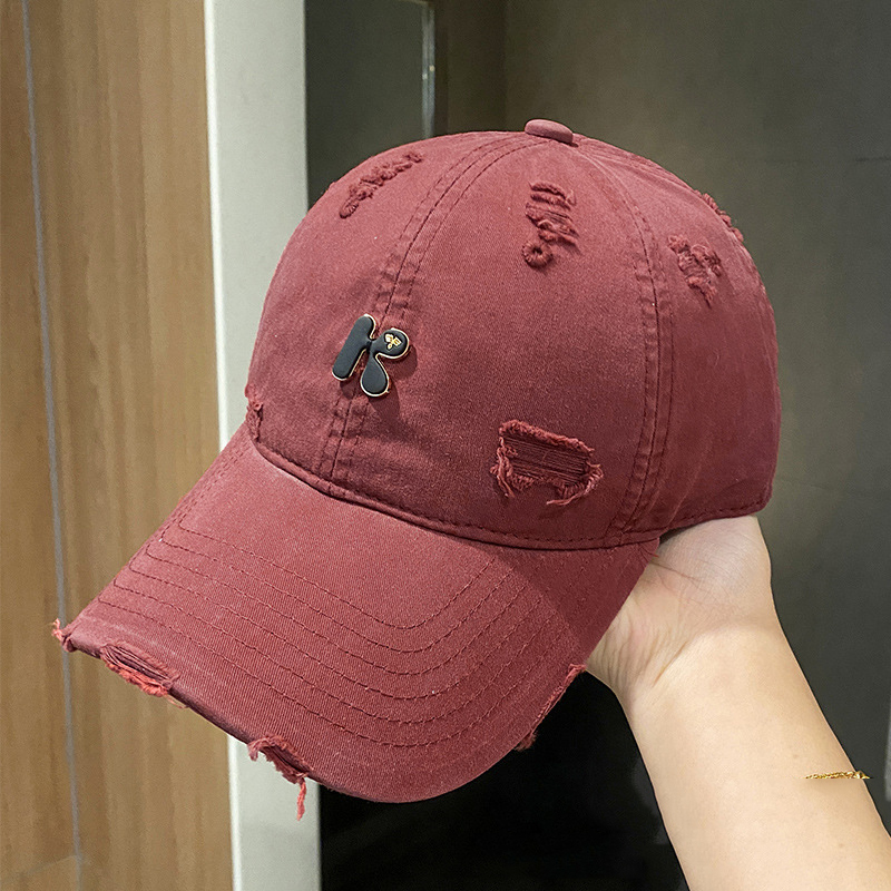 Fashion Wine Red Three-dimensional Embroidered Hole Soft Top Baseball Cap