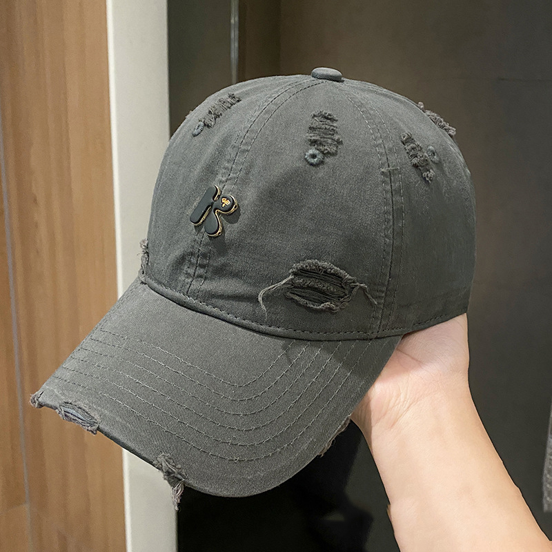 Fashion Dark Gray Three-dimensional Embroidered Hole Soft Top Baseball Cap