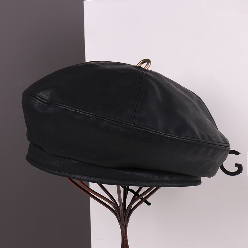 Fashion No 4 Leather Solid Color Beret
