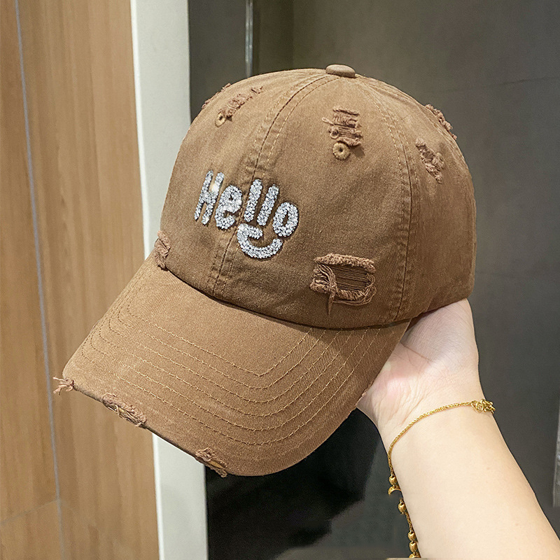Fashion Coffee Ripped Lettered Baseball Cap