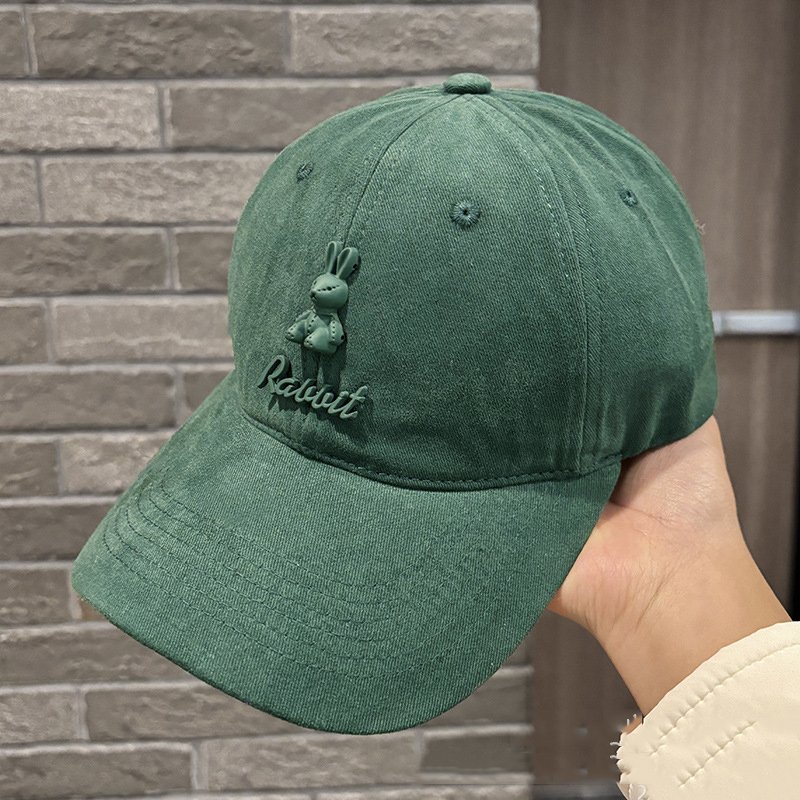 Fashion Dark Green 3d Bunny Letter Embroidered Soft Top Baseball Cap