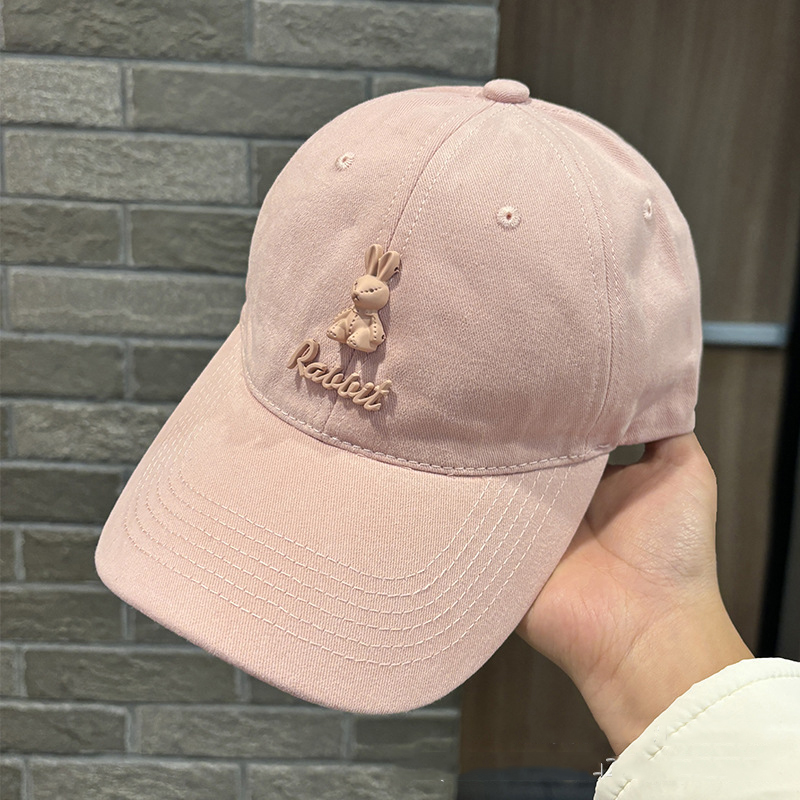 Fashion Meat Powder 3d Bunny Letter Embroidered Soft Top Baseball Cap
