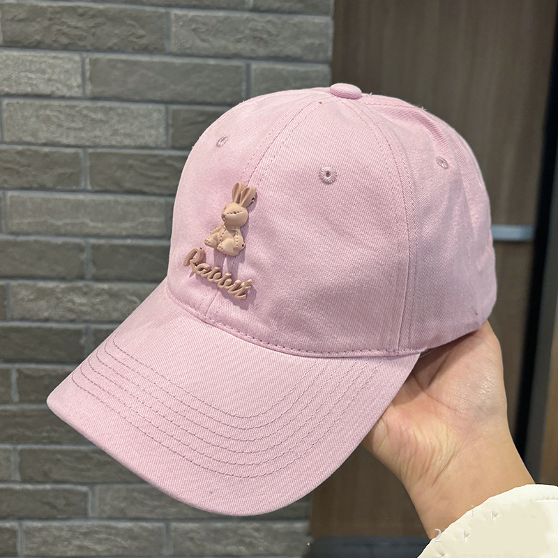 Fashion Deep Pink 3d Bunny Letter Embroidered Soft Top Baseball Cap