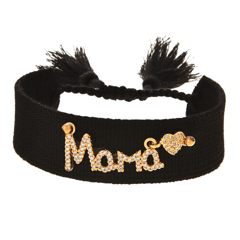 Fashion Black Copper Inlaid Zircon Letters Mama Love Braided Tassel Bracelet