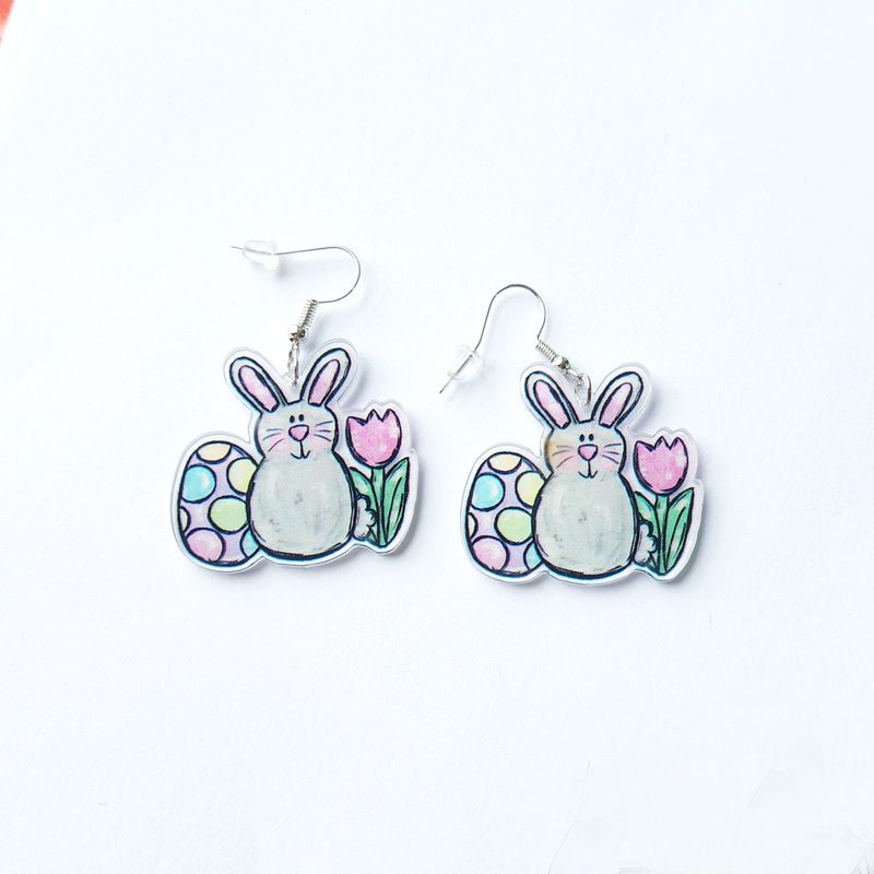 Fashion Egg Bunny And Flower Cartoon Rabbit Easter Egg Earrings
