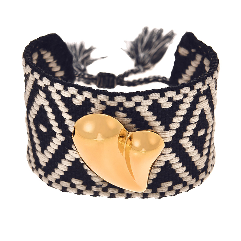 Fashion Navy Blue Copper Heart Geometric Pattern Braided Tassel Bracelet