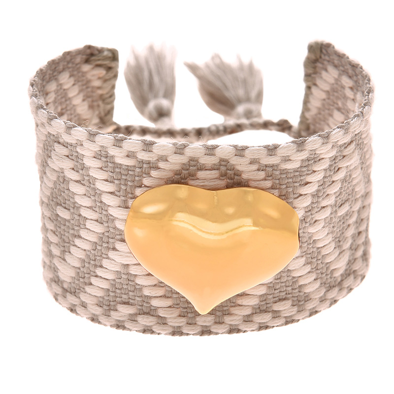 Fashion Light Grey Copper Heart Geometric Pattern Braided Tassel Bracelet