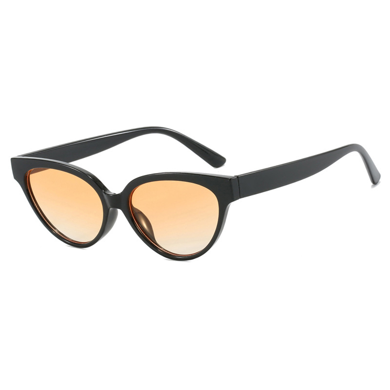 Fashion Bright Black Double Tea Cat Eye Small Frame Sunglasses