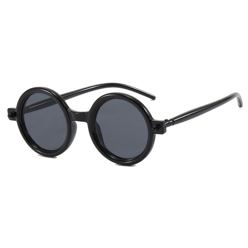 Fashion Bright Black All Gray Ac Round Frame Sunglasses