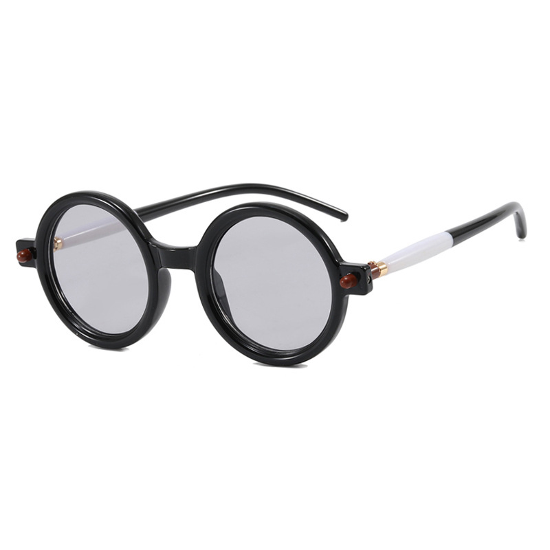 Fashion Bright Black Light Gray Ac Round Frame Sunglasses