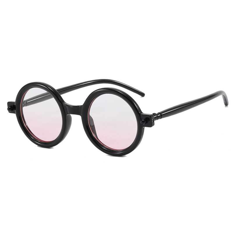 Fashion Glossy Black Blush Ac Round Frame Sunglasses