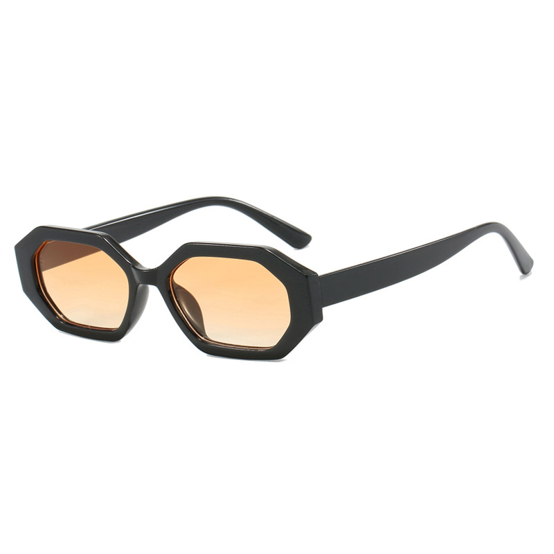 Fashion Bright Black Double Tea Irregular Small Frame Sunglasses
