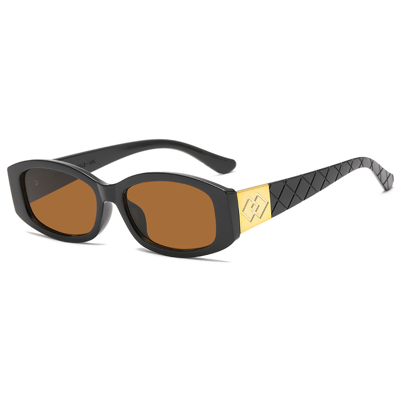 Fashion Bright Black Tea Slices Ac Small Frame Sunglasses