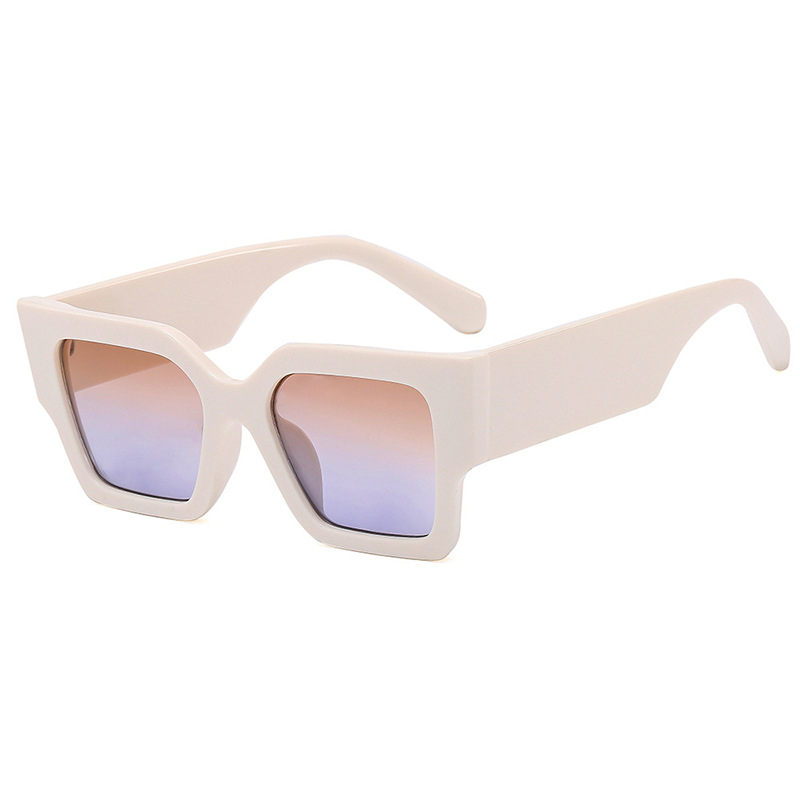 Fashion Rice White Tea Blue Square Buckle Sunglasses