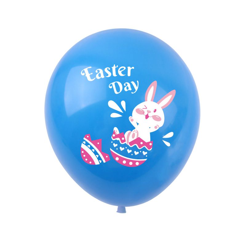 Fashion Blue Ball Rabbit Easter Egg Print Latex Balloon