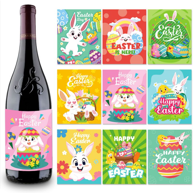 Fashion 9 Sheets/pack Bunny Egg Print Wine Bottle Label