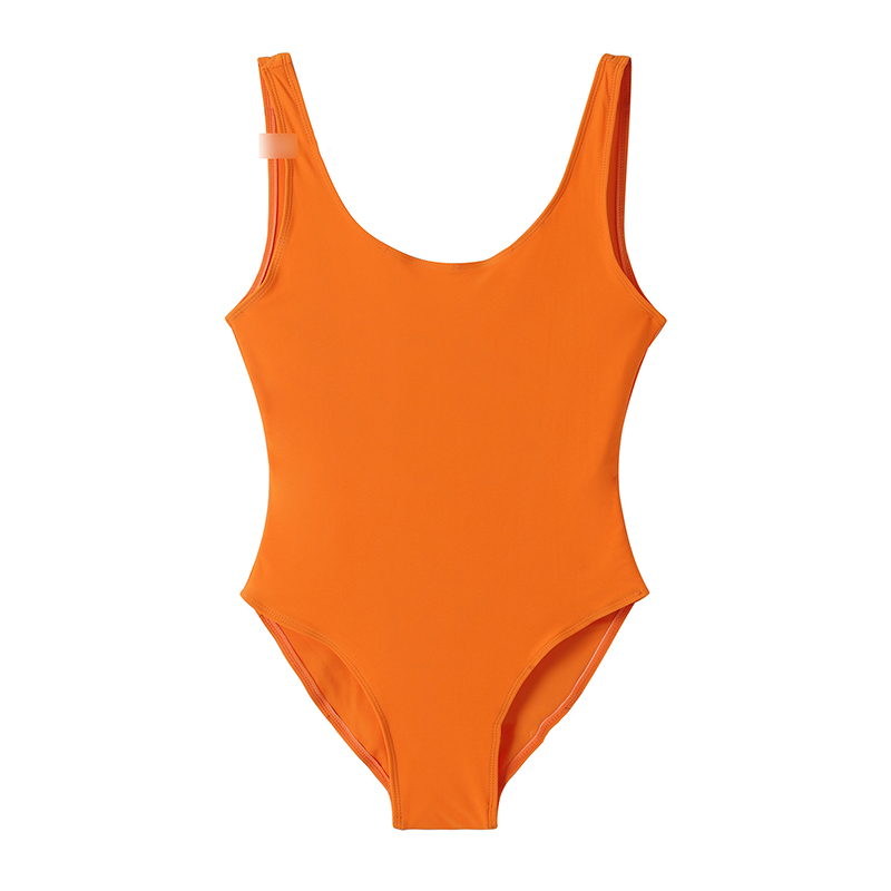 Fashion Orange Nylon U-neck One-piece Swimsuit