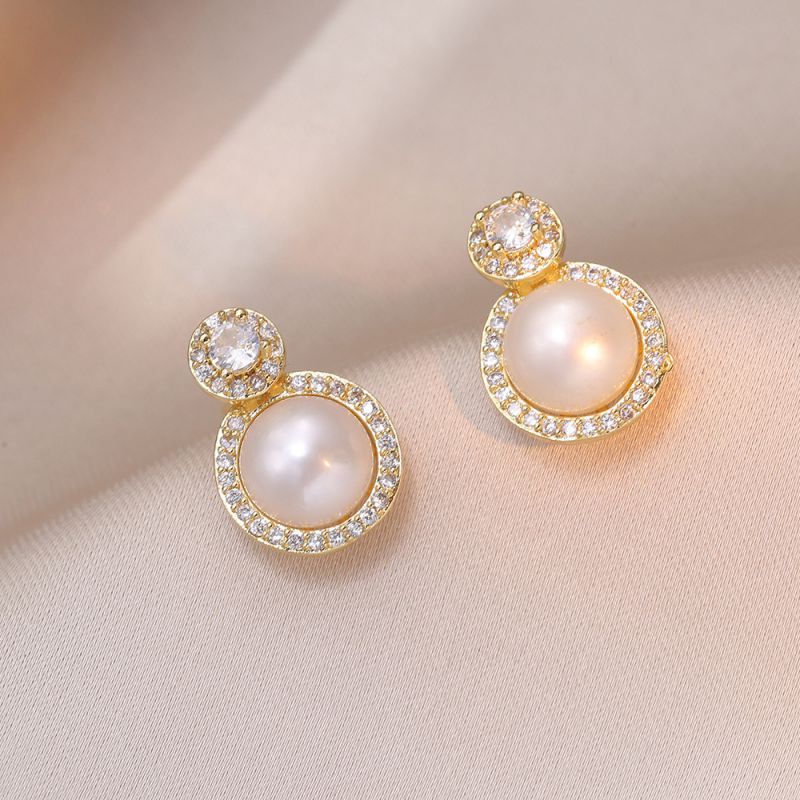 Fashion Pearl Ear-rings Titanium Steel Diamond Pearl Stud Earrings