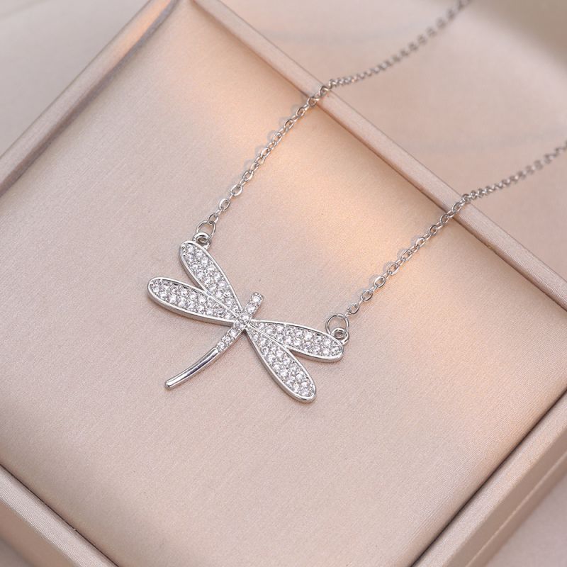 Fashion Silver Copper And Diamond Dragonfly Necklace