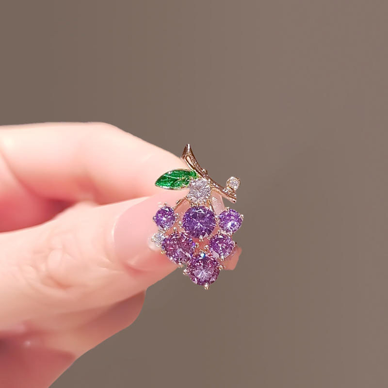 Fashion Purple Grapes Alloy Diamond Grape Brooch
