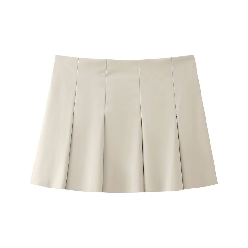 Fashion White Faux Leather Wide Pleated Skirt