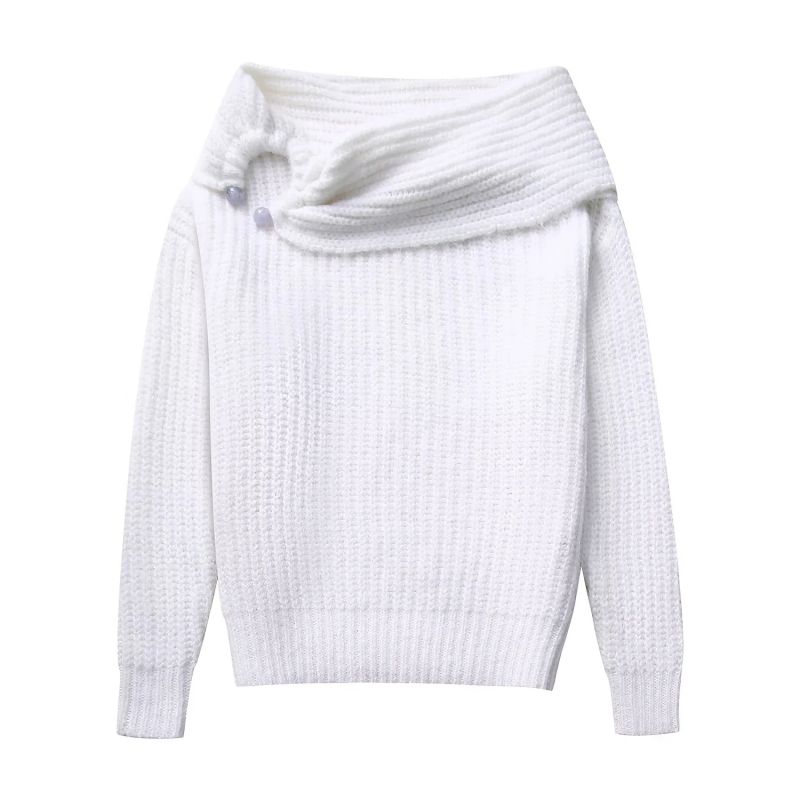 Fashion White One Shoulder Knitted Sweater