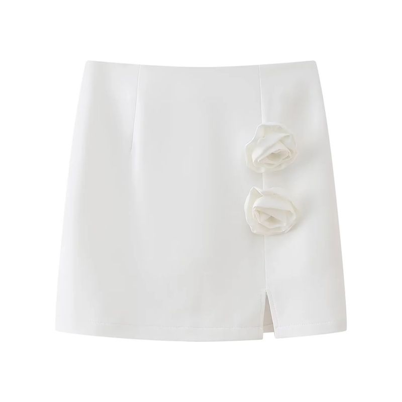 Fashion White Polyester Floral Slit Skirt
