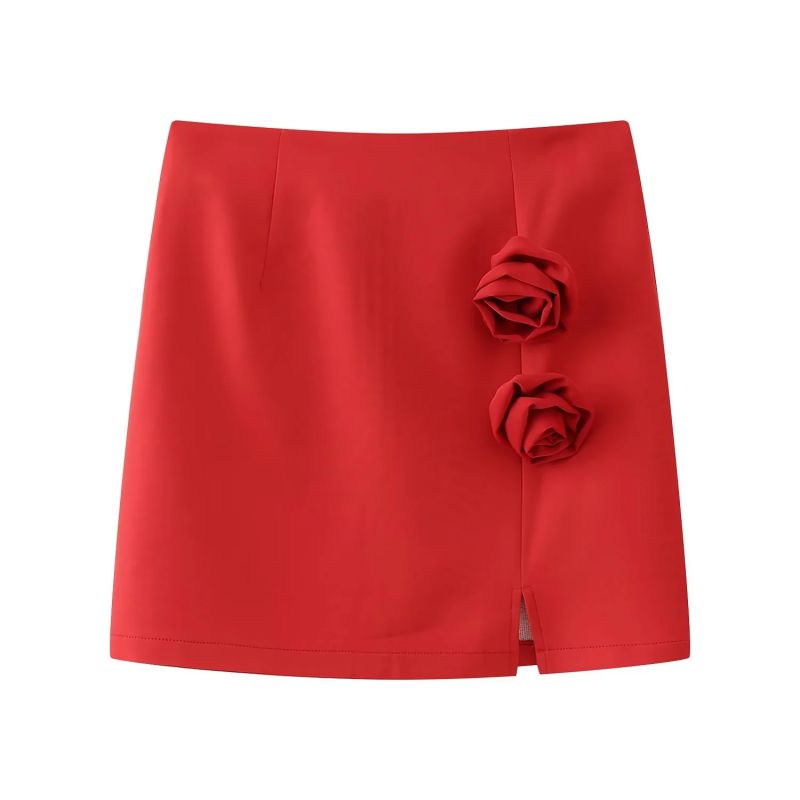 Fashion Red Polyester Floral Slit Skirt