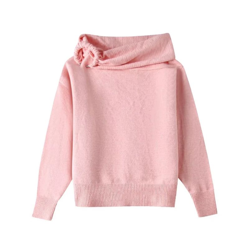 Fashion Pink Polyester Pleated Knit Sweater