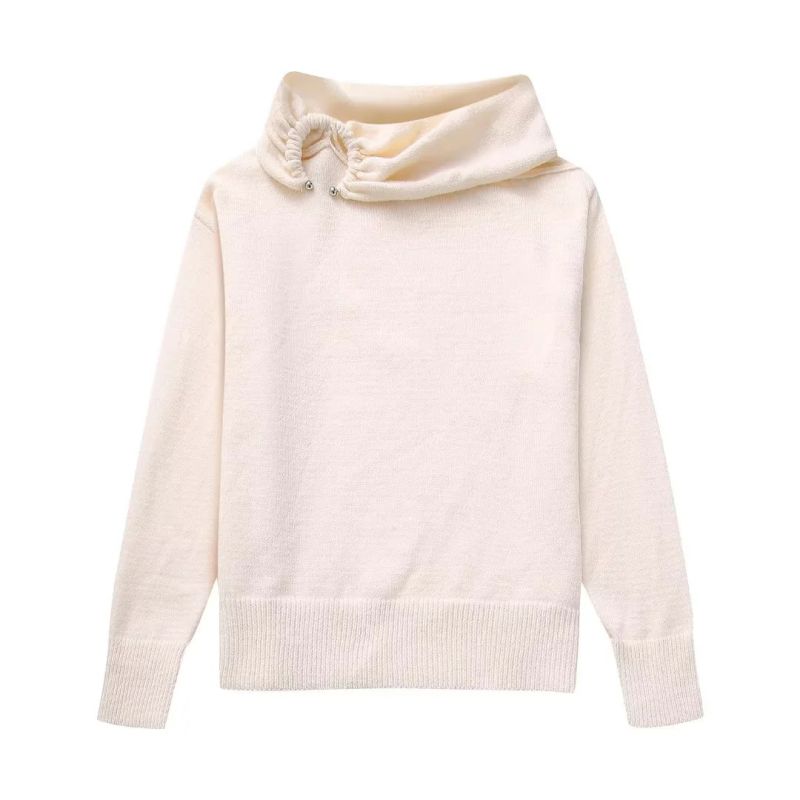 Fashion Beige Polyester Pleated Knit Sweater