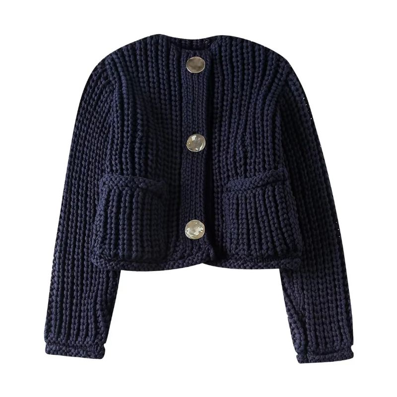 Fashion Navy Blue Thick-breasted Knitted Jacket